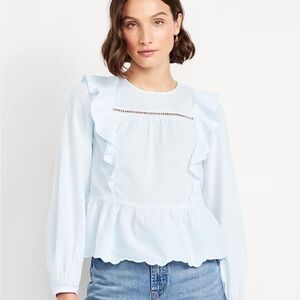 NEW! Old Navy Light Blue Women’s Ruffled Peplum Blouse | Size Medium Petite